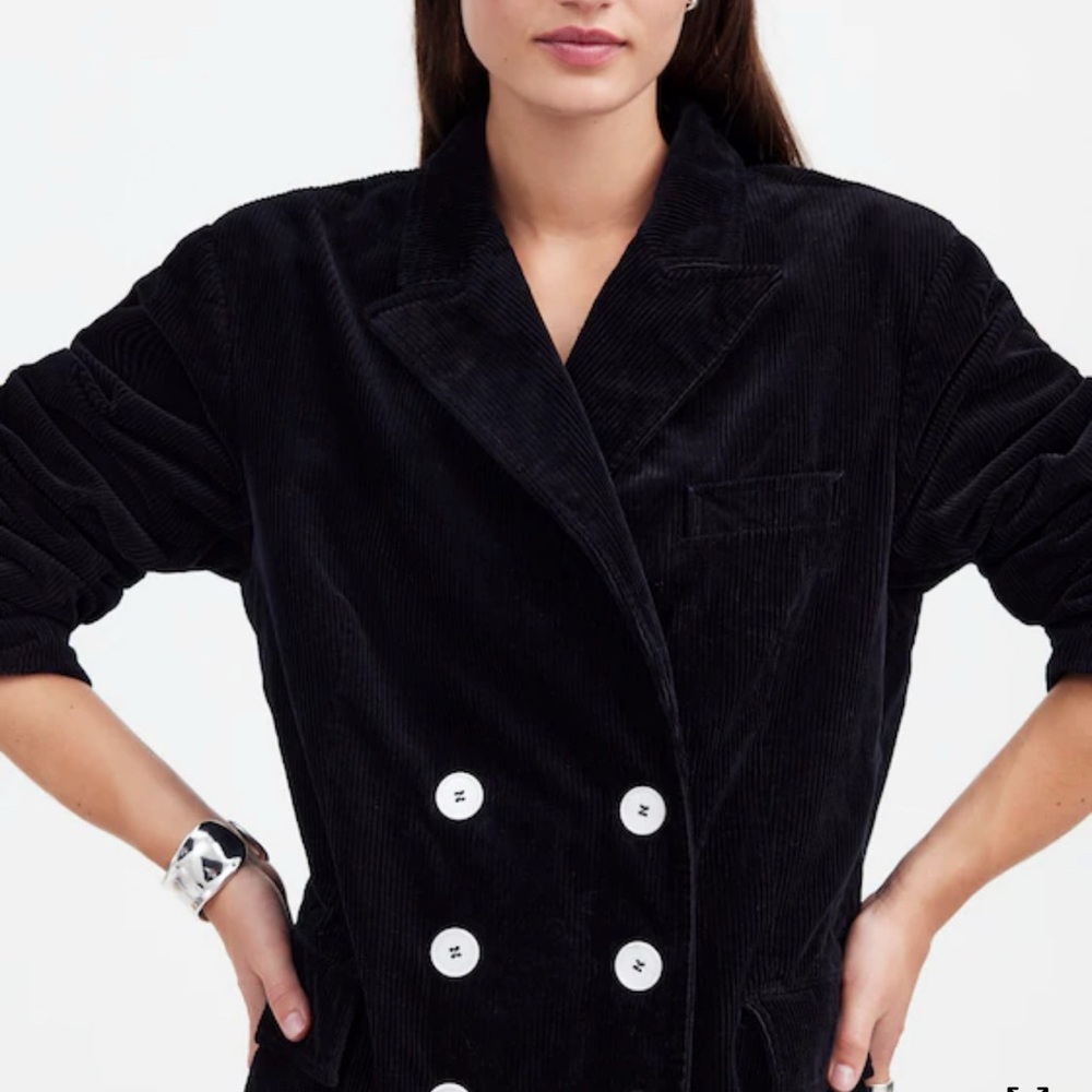 Alexa Chung x Madewell Black Double-Breasted Blazer in Corduroy Oversized Sz. 4 - Picture 4 of 8